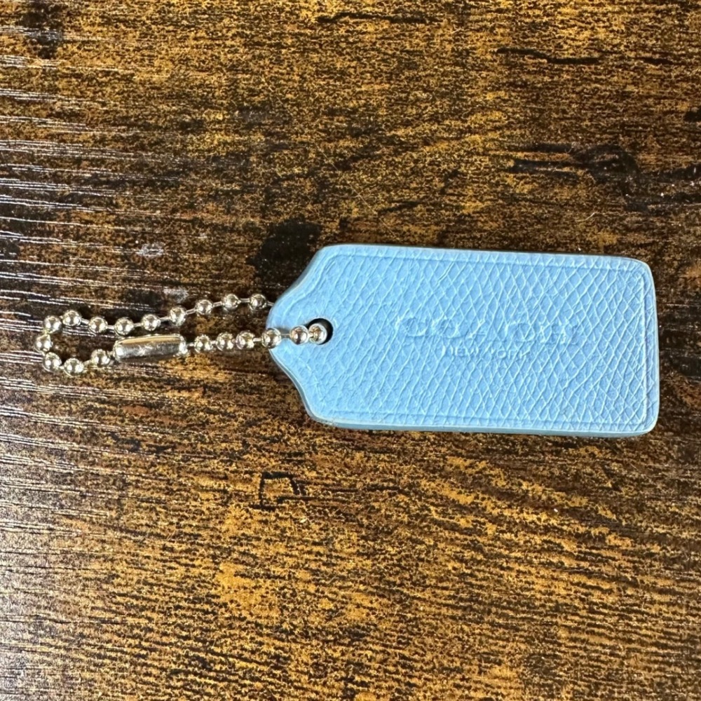 COACH LIGHT BLUE PEBBLED LEATHER HANG TAG FOB FOR COACH PURSE